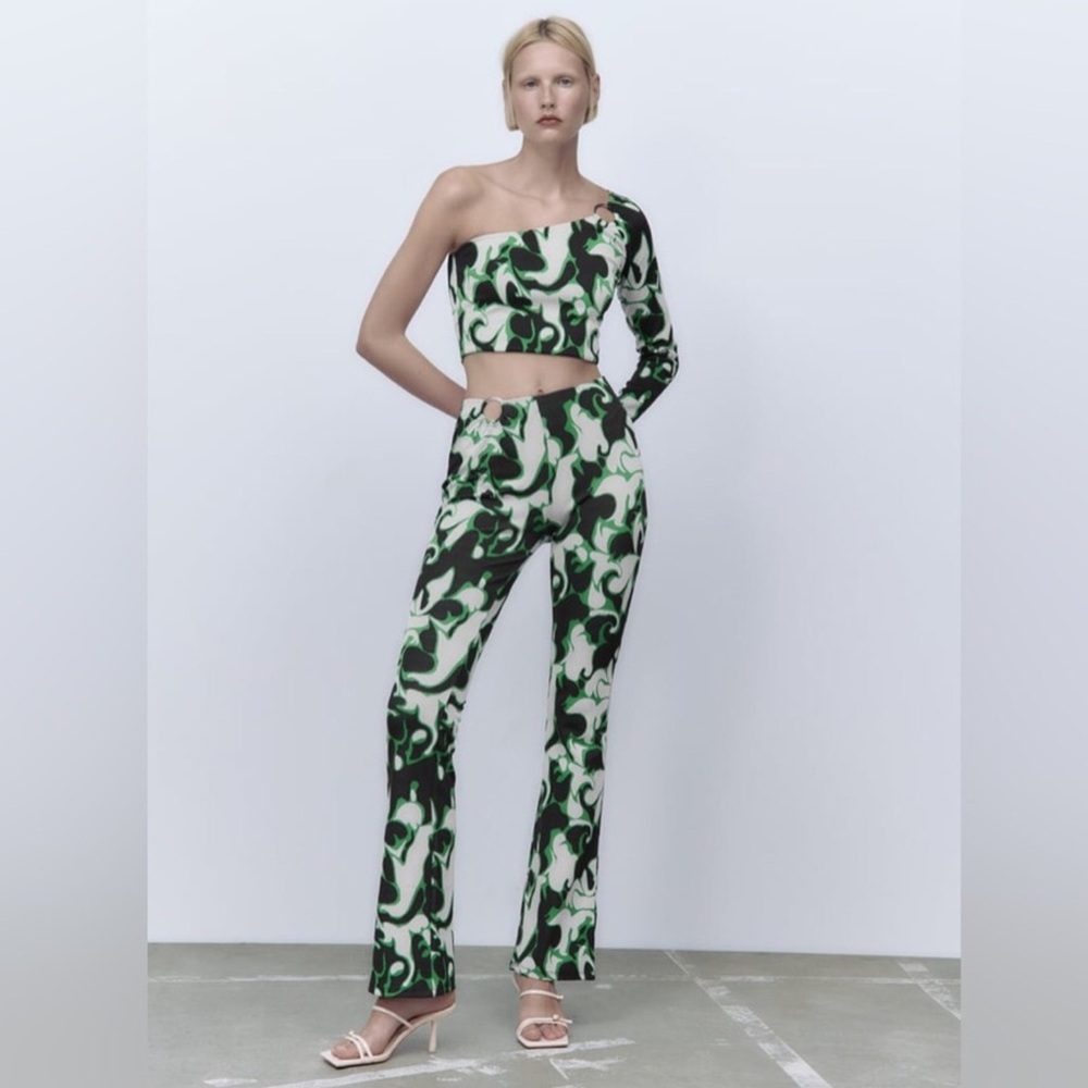 Zara Jacquard Crop Top And Flare Pants 2-pc. Set